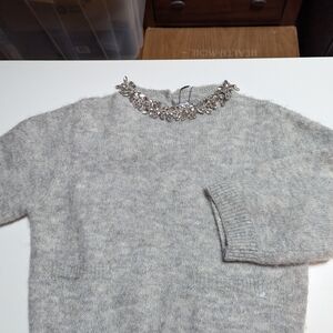 Zara Light Gray Sweater with Jewel Collar